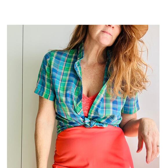 Vintage Blouse Plaid Womens Size Small Summer Vibes Cotton Twee Prep - Picture 1 of 8